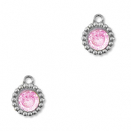 Colgantes Acero Inox zirc&oacute;n redondos Plateado-rosa claro