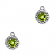 Colgantes Acero Inox zirc&oacute;n redondos Plateado-verde lima