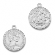 Colgantes Acero Inox moneda con barco/rostro Plateado