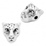 Abalarios met&aacute;licos DQ cabeza de leopardo Plata vieja (sin n&iacute;quel)