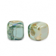 Abalorios de cer&aacute;mica griega DQ cubo 7mm Turquesa