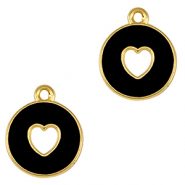 Colgantes met&aacute;licos DQ coraz&oacute;n Dorado-negro (sin n&iacute;quel)