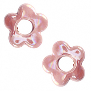 Abalorios de cerámica griega DQ flor Rosa magenta neblina