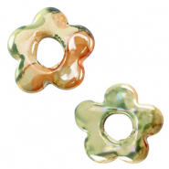 Abalorios de cerámica griega DQ flor Verde claro-naranja
