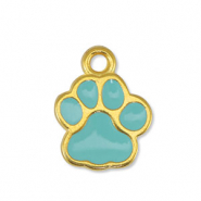 Colgantes met&aacute;licos DQ huella de perro Azul menta-Dorado (sin n&iacute;quel)