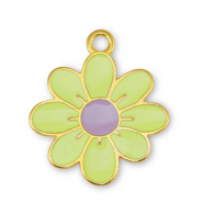 Colgantes met&aacute;licos DQ flor Amarillo lim&oacute;n-Lila-Dorado (sin n&iacute;quel)
