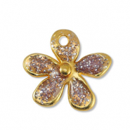 Colgantes met&aacute;licos DQ flor Glitter Lila-Dorado (sin n&iacute;quel)