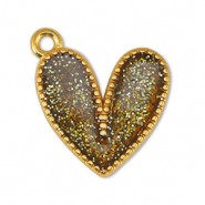 Colgantes met&aacute;licos DQ coraz&oacute;n Glitter Topacio-Dorado (sin n&iacute;quel)