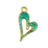Colgantes met&aacute;licos DQ coraz&oacute;n Glitter Turquesa-Dorado (sin n&iacute;quel)