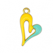 Colgantes met&aacute;licos DQ coraz&oacute;n Amarillo-Veraman Azul-Dorado (sin n&iacute;quel)