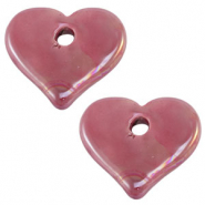 Abalorios de cerámica griega DQ corazón Rosa magenta