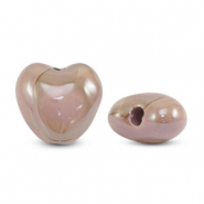Abalorios de cer&aacute;mica griega DQ coraz&oacute;n Rosa-marr&oacute;n