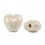 Abalorios de cer&aacute;mica griega DQ coraz&oacute;n Blancuzco