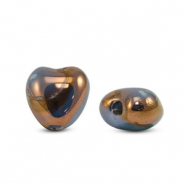 Abalorios de cer&aacute;mica griega DQ coraz&oacute;n Azul-bronce