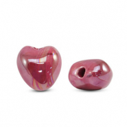 Abalorios de cer&aacute;mica griega DQ coraz&oacute;n Rosa magenta