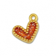 Colgantes met&aacute;licos DQ coraz&oacute;n Dorado-glitter  rojo (sin n&iacute;quel)