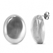 Pendientes Acero Inox &oacute;valo Plateado
