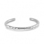Pulseras Acero Inox bangle con imitaci&oacute;n de perlas Plateado