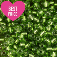 Rocalla cristal 8/0 (3mm) Verde con revestimiento plateado