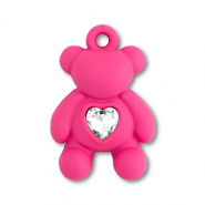 Colgantes llamativos oso con coraz&oacute;n Fucsia