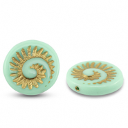 Abalorios Checos fossil shell 18mm Verde menta-dorado