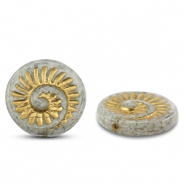 Abalorios Checos fossil shell 18mm Gris-dor&eacute;