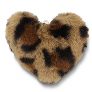 Colgantes llamativos Pompón corazón leopardo marrón chiaro-marrón-negro