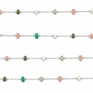 Fornituras Acero Inox cadena jasseron Mezcla de piedras naturales rondeles Plateado-multicolor