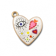 colgantes met&aacute;licos con esmalte coraz&oacute;n Blanco-multicolor-dorado