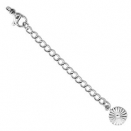 Fornituras Acero inox extenci&oacute;n set de cadena flor con mosquet&oacute;n Plateado