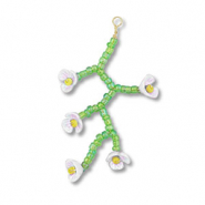 Colgantes de abalorios de cristal flor Verde transparente-blanco AB-amarillo