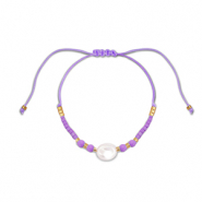 Pulsera tobillera trendy abalorios mixtas P&uacute;rpura-blanco-dorado