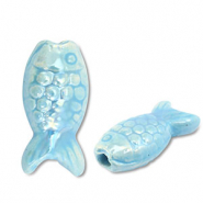 Abalorios de cer&aacute;mica griega DQ pez Azul claro