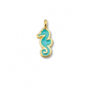 Colgantes met&aacute;licos DQ caballito de mar Azul turquesa-Dorado (sin n&iacute;quel)