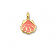 Colgantes met&aacute;licos DQ conchas Rojo coral-Dorado (sin n&iacute;quel)