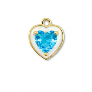 Metal TQ lat&oacute;n colgante coraz&oacute;n Dorado-blanco-azul claro