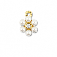 Metal TQ lat&oacute;n colgante flor con perlas Dorado-blanco