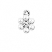 Metal TQ lat&oacute;n colgante flor con perlas Plateado-blanco