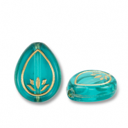 Abalorios acr&iacute;licos gota Azul verdoso-dorado