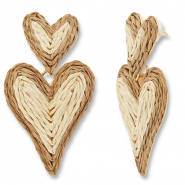 Pendientes rafia trendy coraz&oacute;n Beige-marr&oacute;n claro-dorado
