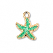 Colgantes met&aacute;licos esmalte estrella de mar Dorado-verde oc&eacute;ano