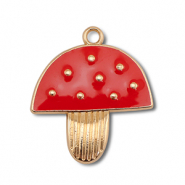 Colgantes met&aacute;licos esmalte seta Dorado-rojo-blanco
