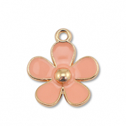 Colgantes met&aacute;licos esmalte flor Dorado-melocot&oacute;n rosa