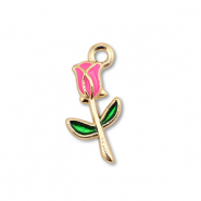 Colgantes met&aacute;licos esmalte rosa Dorado-rosa