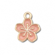 Colgantes met&aacute;licos esmalte flor Dorado-rosa vintage