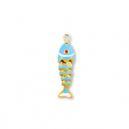 Metal TQ lat&oacute;n colgante pez Dorado-azul claro-amarillo-blanco