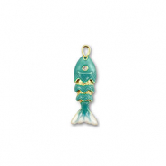 Colgantes de lat&oacute;n Eco-brass&reg; pez Dorado-turquesa-blanco