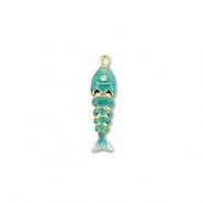 Colgantes de lat&oacute;n Eco-brass&reg; pez Dorado-turquesa-blanco
