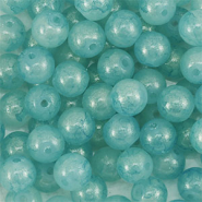 Abalorios de vidrio con glitter 6 mm Azul turqueza-dorado