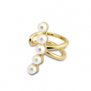 Pendientes ear cuff Acero Inox con imitaci&oacute;n de perlas Dorado-blanco